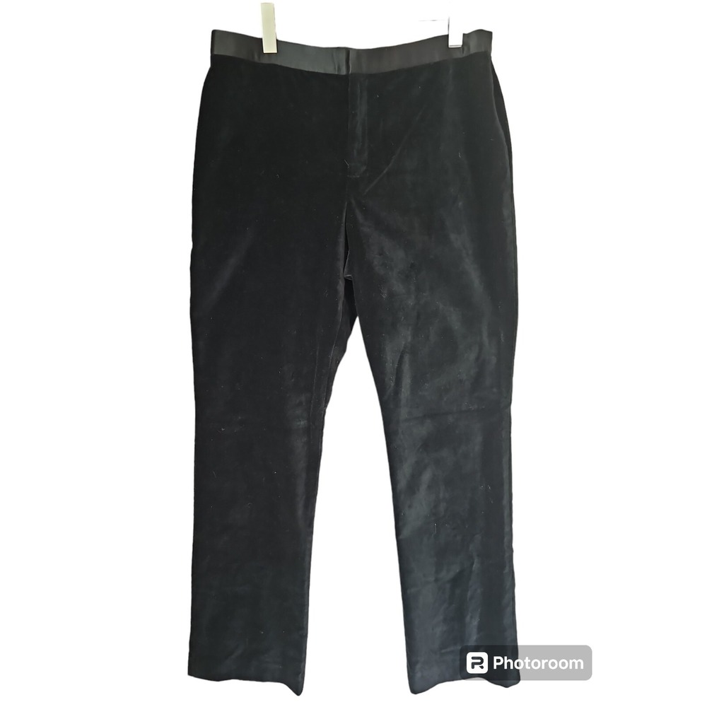 Lauren Ralph Lauren Velvet Straight Leg Flat Front Satin Waistband Pants Size 12